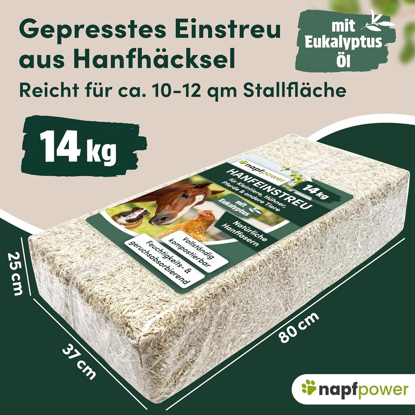 Hanf-Einstreu mit Eukalyptus, 14 kg