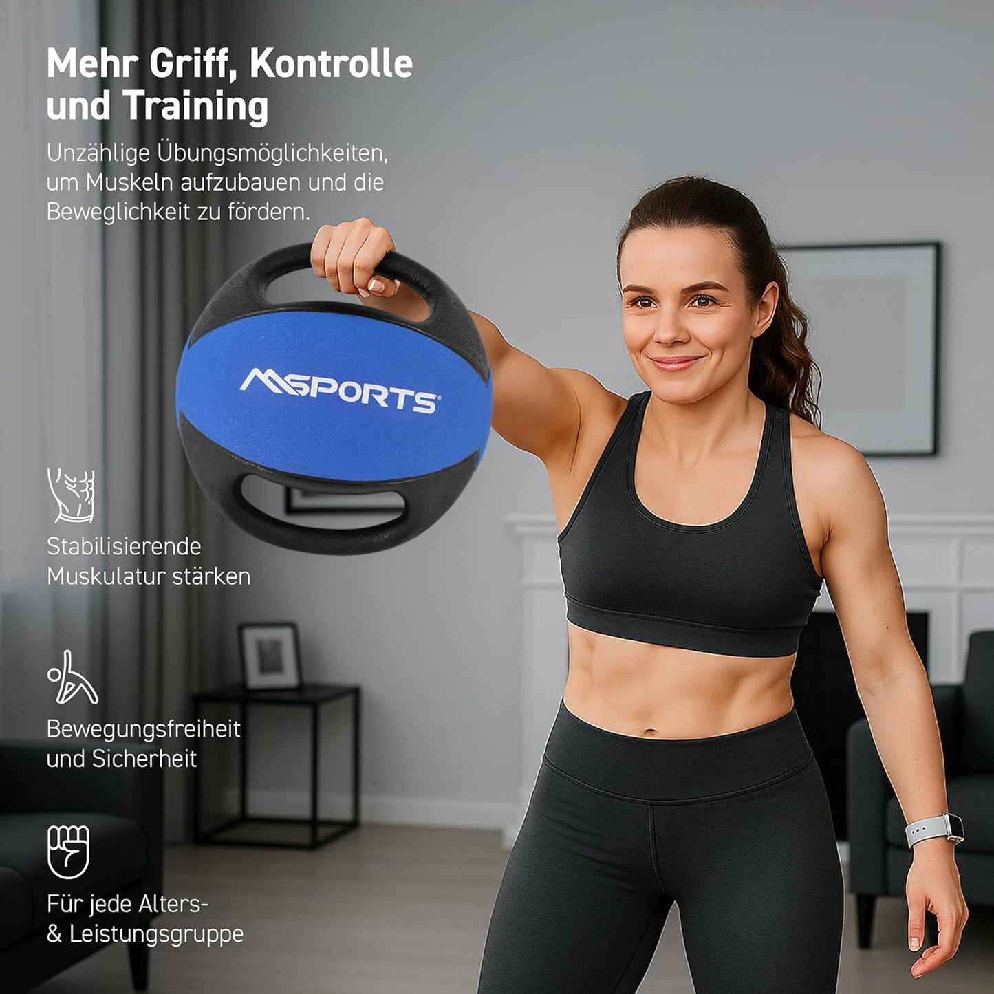 Medizinball mit Griffen, 5 kg - Blau