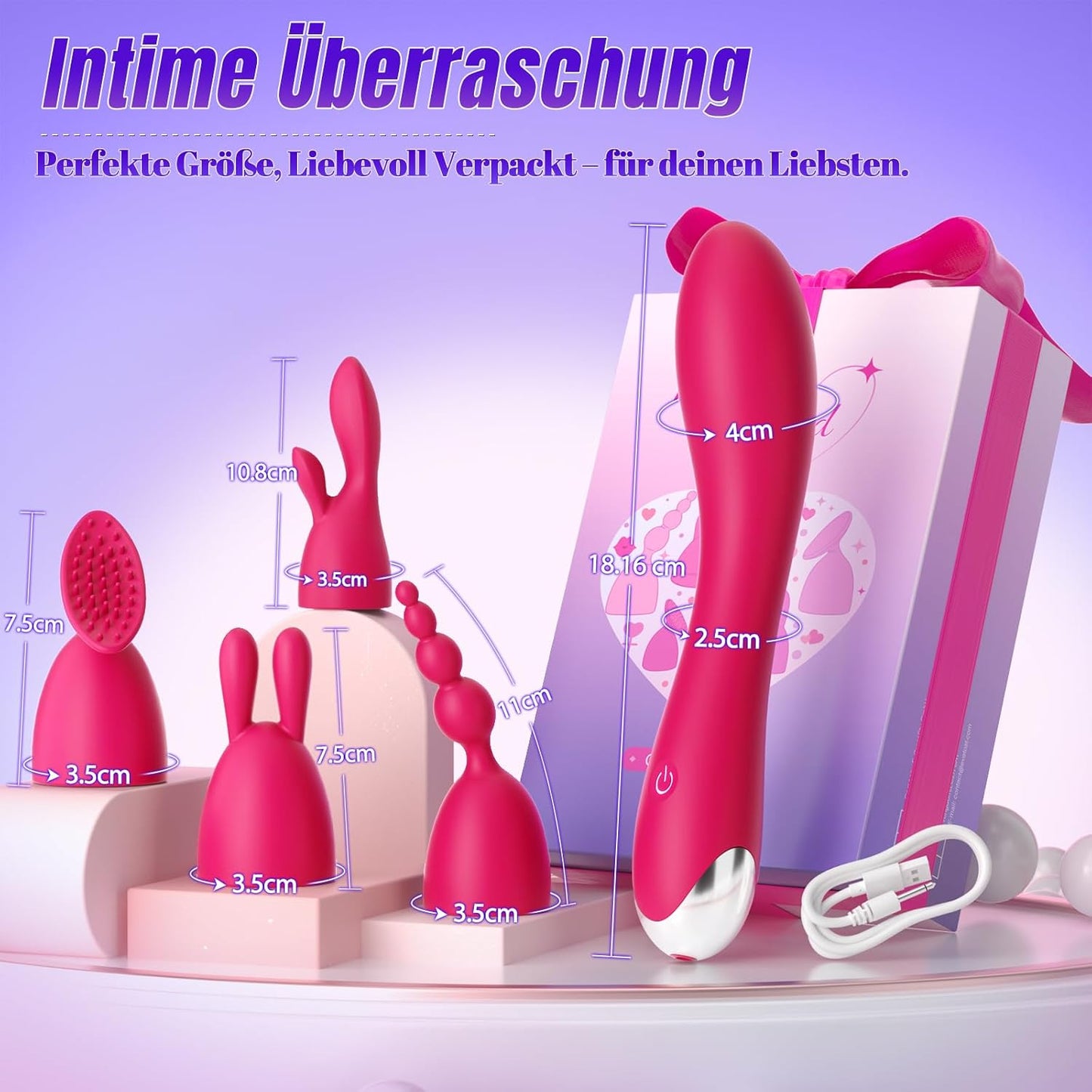Vibratorenset für Frauen mit 4 Wechselaufsätzen und 20 Modi