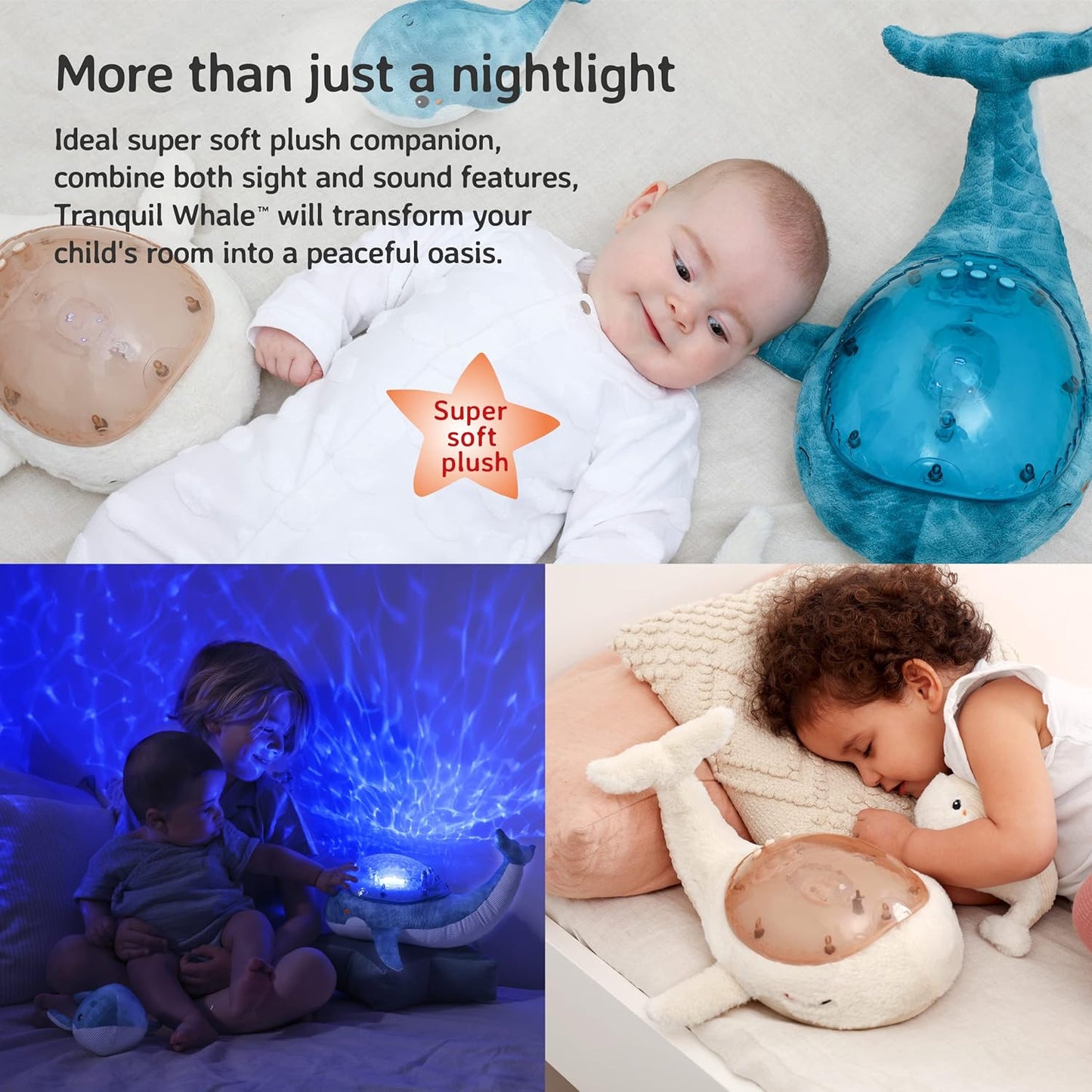 Nachtlicht Tranquil Whale Ozean Projektor mit Klängen & Auto-Off, Tranquil Whale Family – Blau Einheitsgrösse