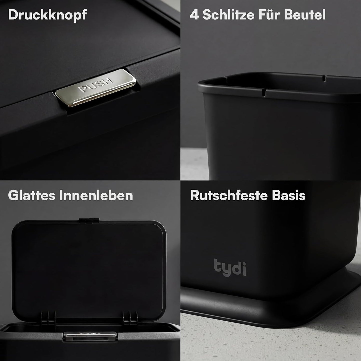 Küchen-Biomüllbehälter mit Druckdeckel, Schwarz