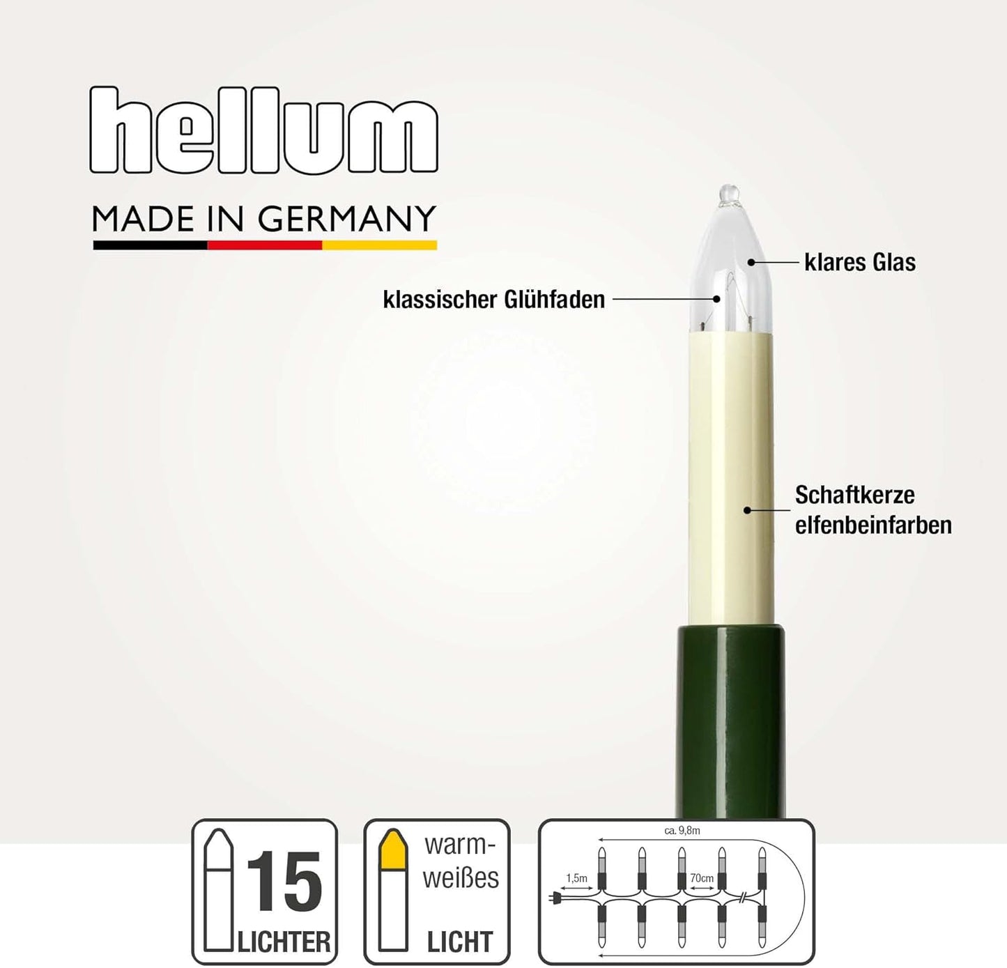 Weihnachtsbaum Lichterkette mit Clip, 15 Lichter, 15 Lichter / beleuchtet 9,8 m Elfenbein