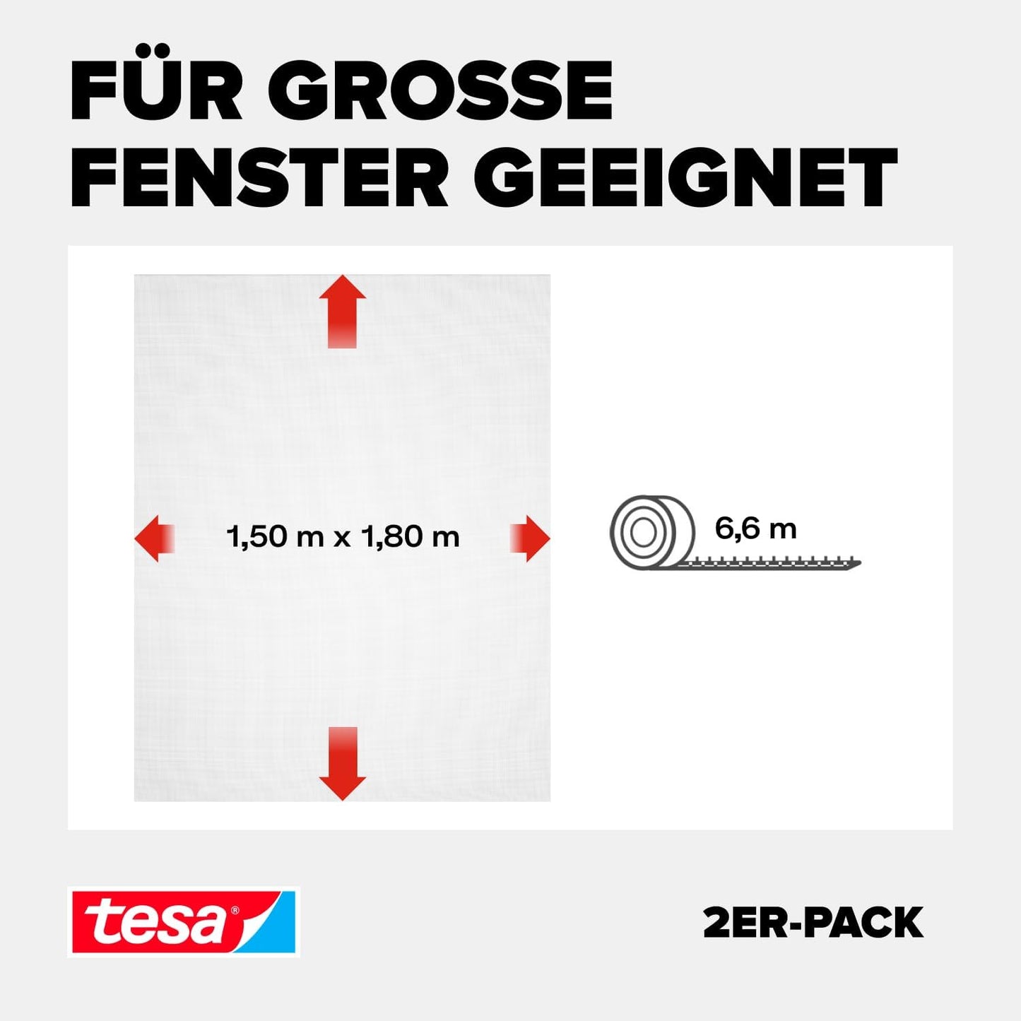 Insektenschutz Fliegengitter-Set für Fenster, 1,5m:1,8m 2 Stück Weiß (Leichter Sichtschutz)