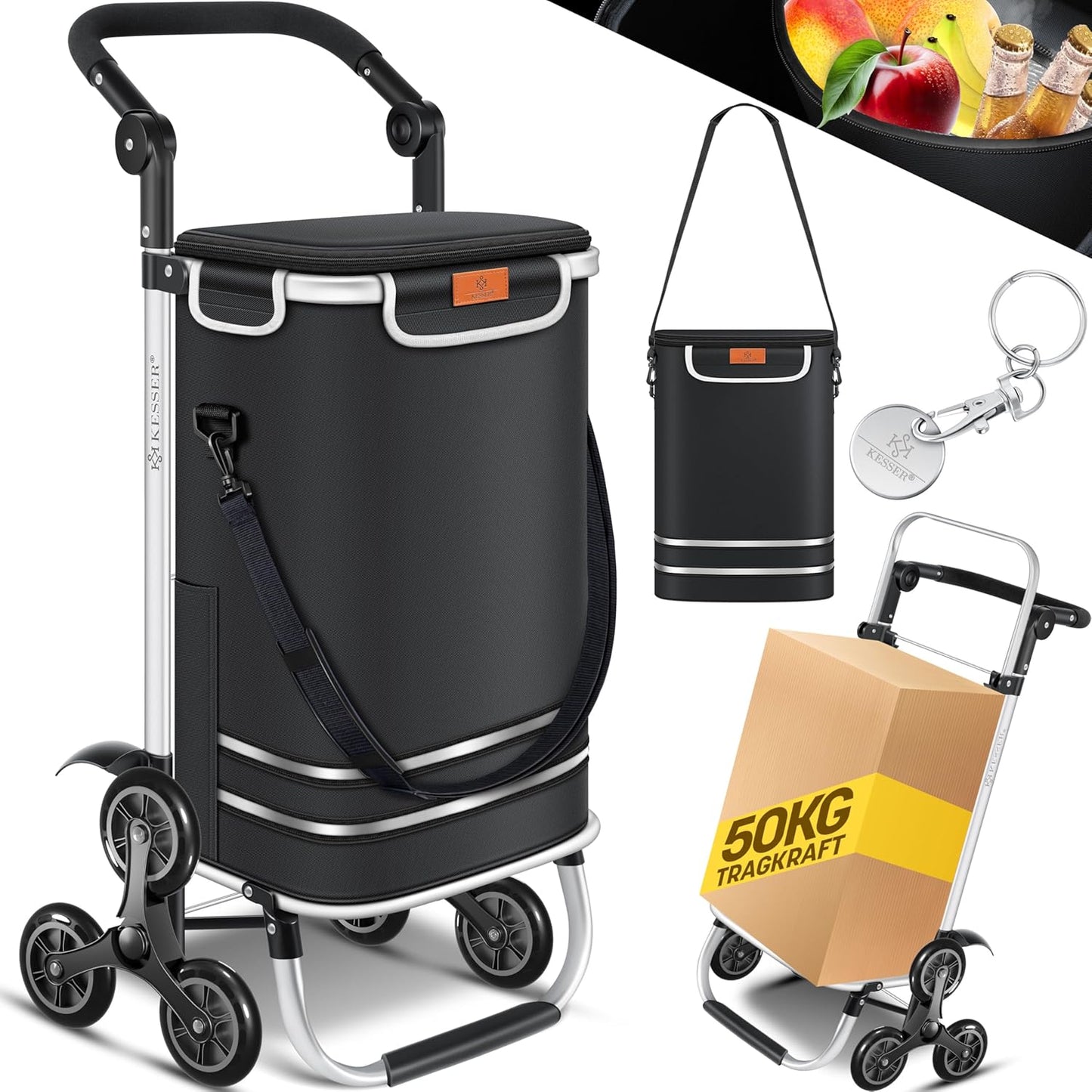 Einkaufstrolley mit Kühlfach (56L), Schwarz