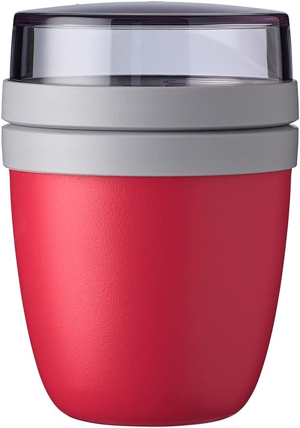 Müslibecher to go mit Unterteilung, Nordic Red Klein