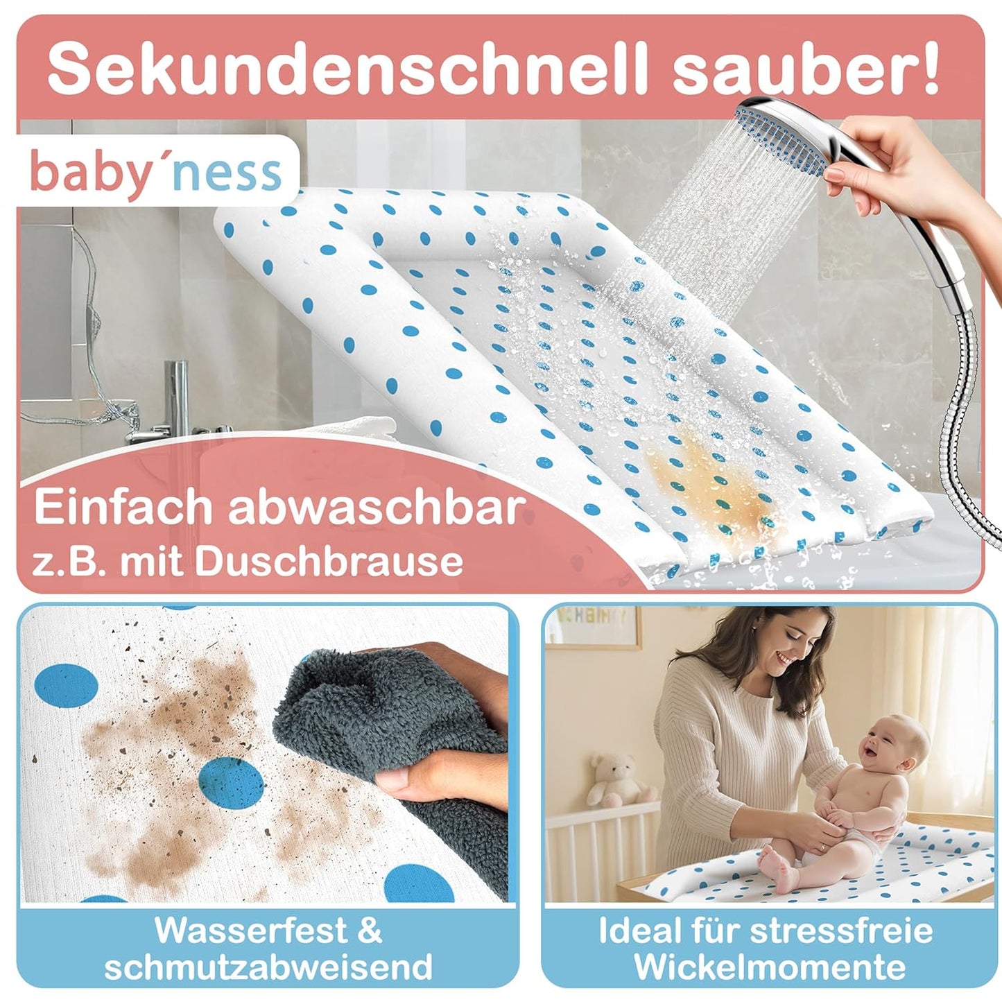 Wasserfeste Wickelauflage 75x85 cm abwischbar, 75x85 cm EinfarbigWeis