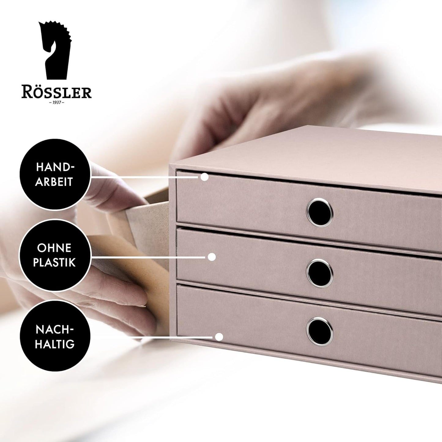 Soho Schubladenbox mit 3 Schubladen, Rosa | Powder