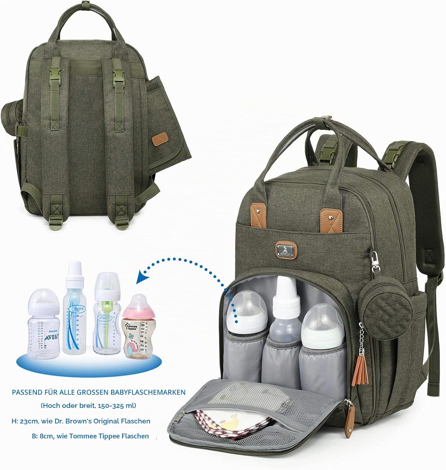 Wickelrucksack mit Wickelauflage, Armeegrün