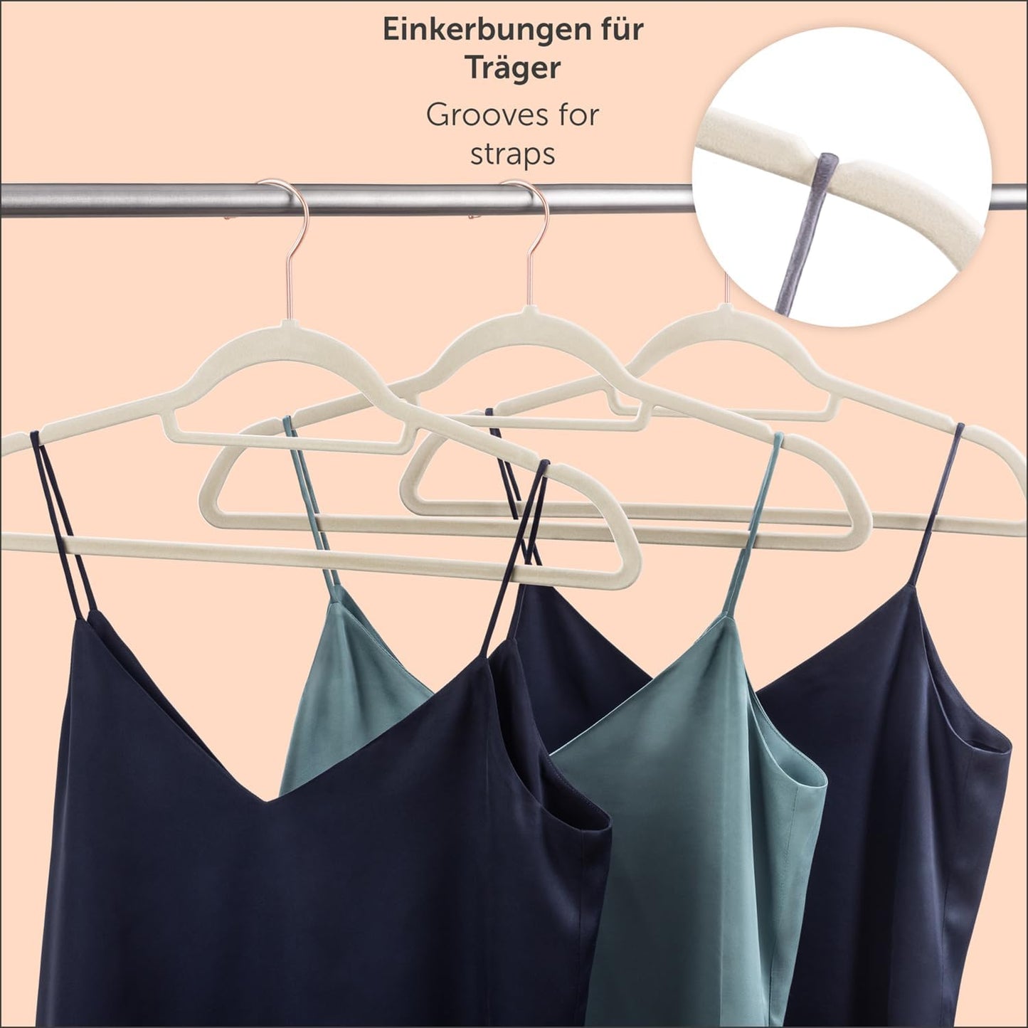 50-teiliges Samt-Kleiderbügel Set, 50 Stück Elfenbein