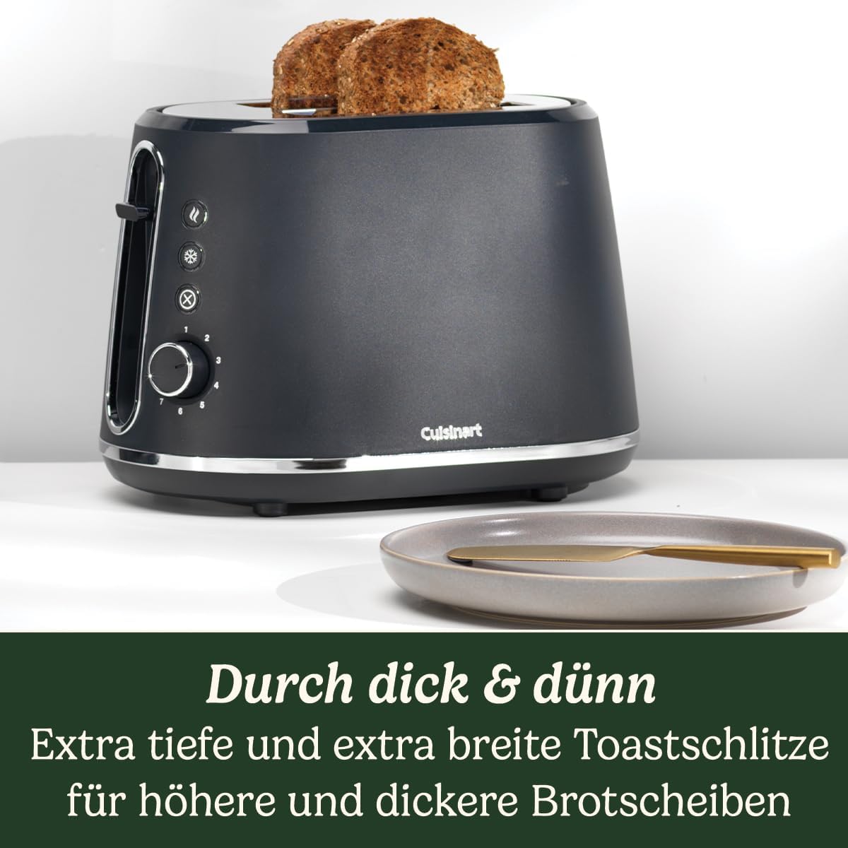 2-Scheiben-Toaster mit extra breiten Schlitzen, Grau 2-Scheiben