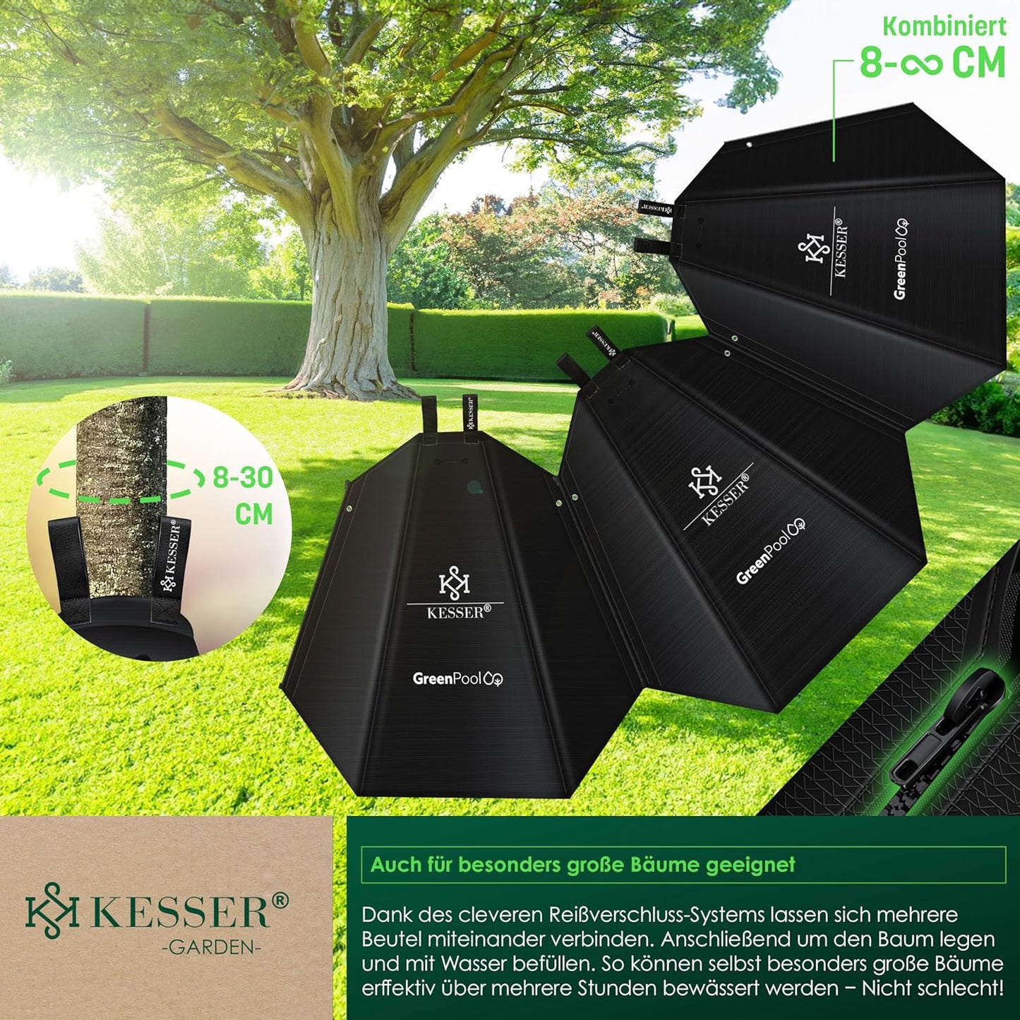 Baumbewässerungssack-Set mit Diebstahlschutz, 75 Liter 4er Set Schwarz