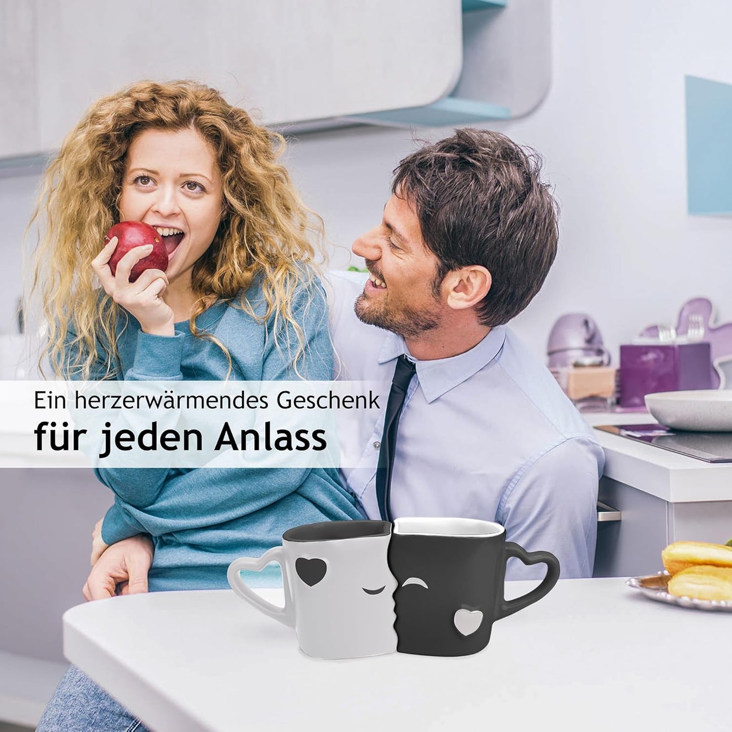 Küssende Kaffeetassen für Paare & Romantiker, Grau