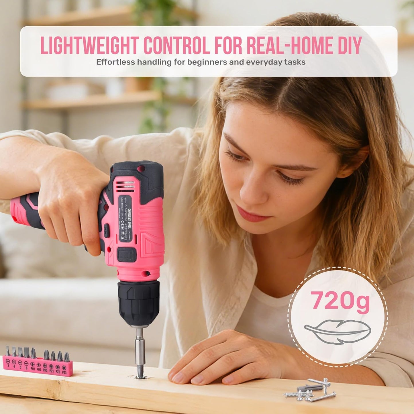 Akkuschrauber-Set mit Werkzeugkoffer, 47-tlg Rosa