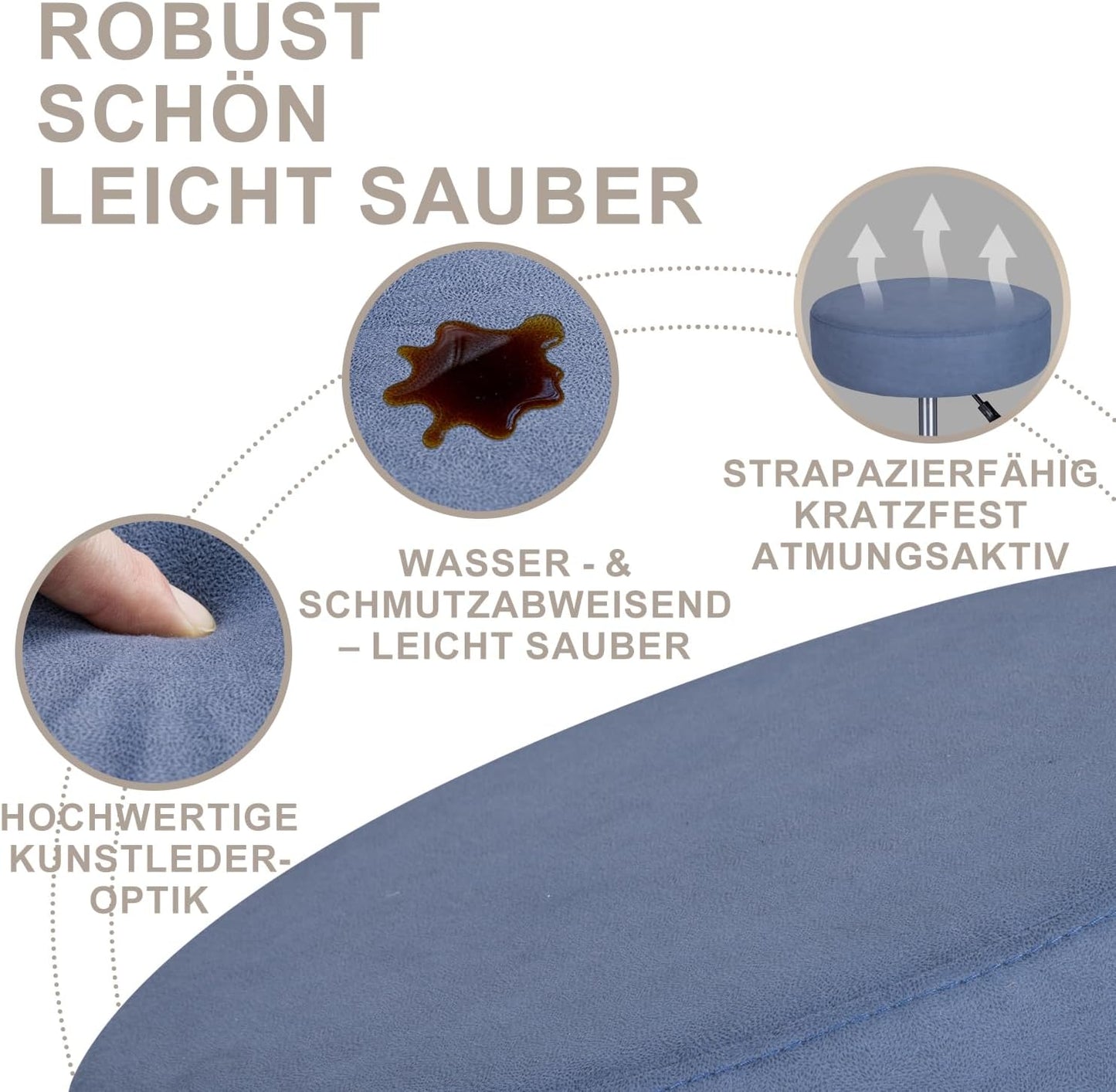 Höhenverstellbarer Rollhocker mit Gummirollen, 360° drehbar, Nordisches Blau