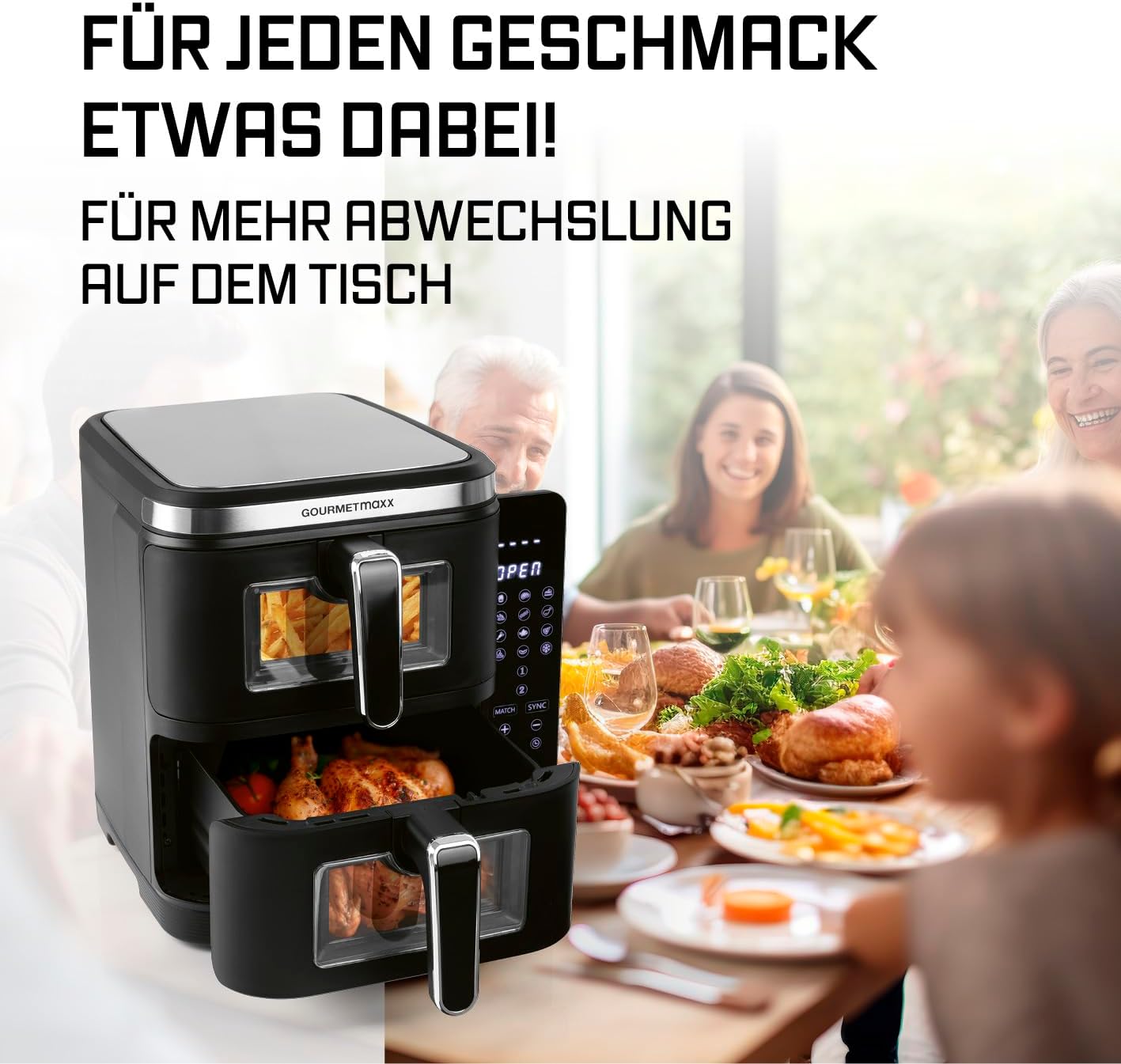 FryUp Heissluftfritteuse mit Doppelkammer, 10 Liter (2x 5L)