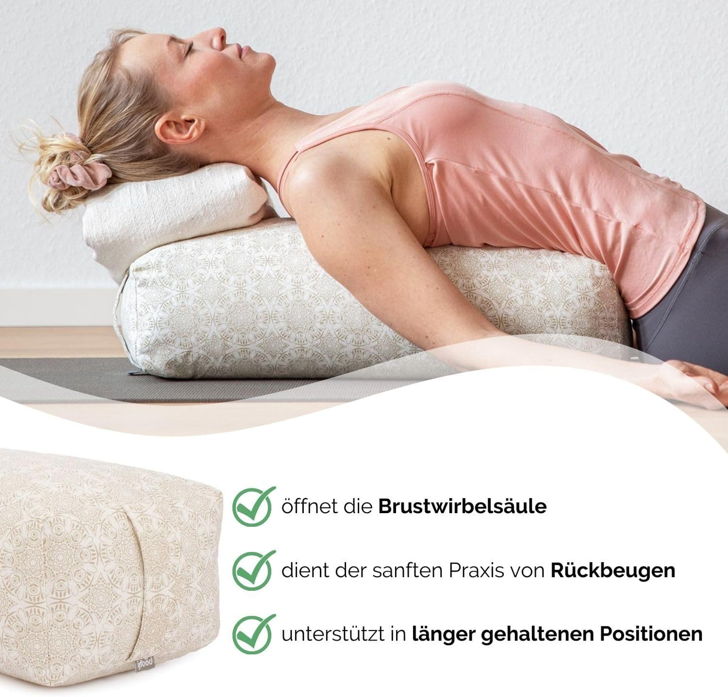 Yoga Bolster Salamba mit Dinkelfüllung, Maharaja Collection, Madurai/ ecru