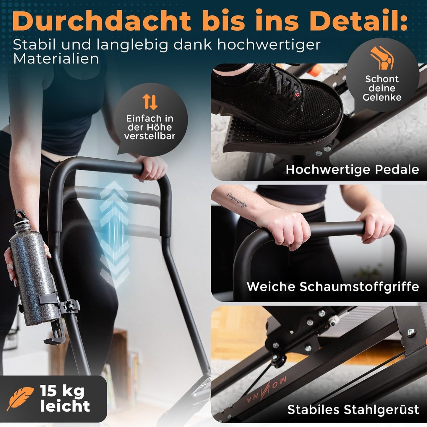 Fitnessgerät Treppensteiger mit 3 Schwierigkeitsstufen und Flaschenhalter