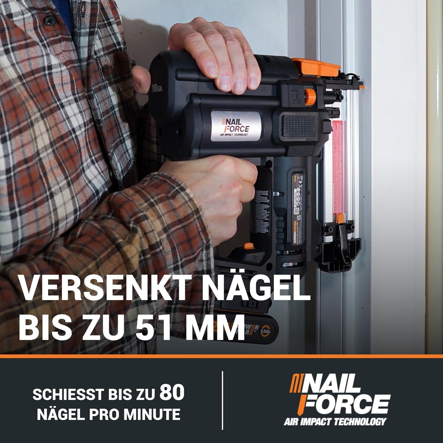 WX842.9 Nitro Akku-Nagler, Nagler Für Nägel bis 50mm - Nitro Version ohne Akku & Ladegerät