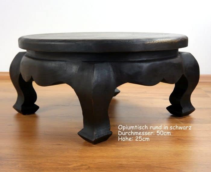 Handgeschnitzter Beistelltisch, Schwarz 50cm