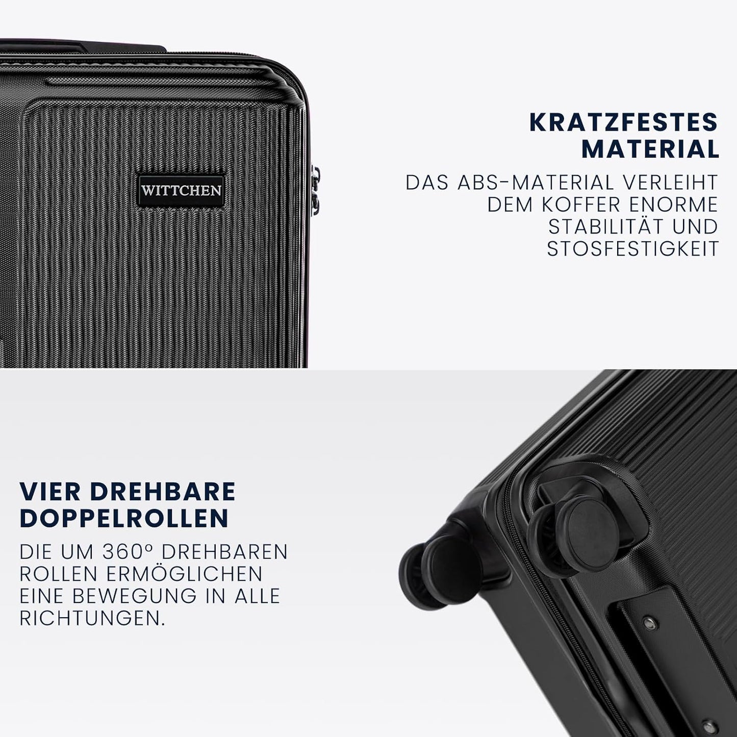 Hartschalen-Kofferset mit Kosmetiktasche (S-XL), Schwarz Kofferset (S, M, L, XL)