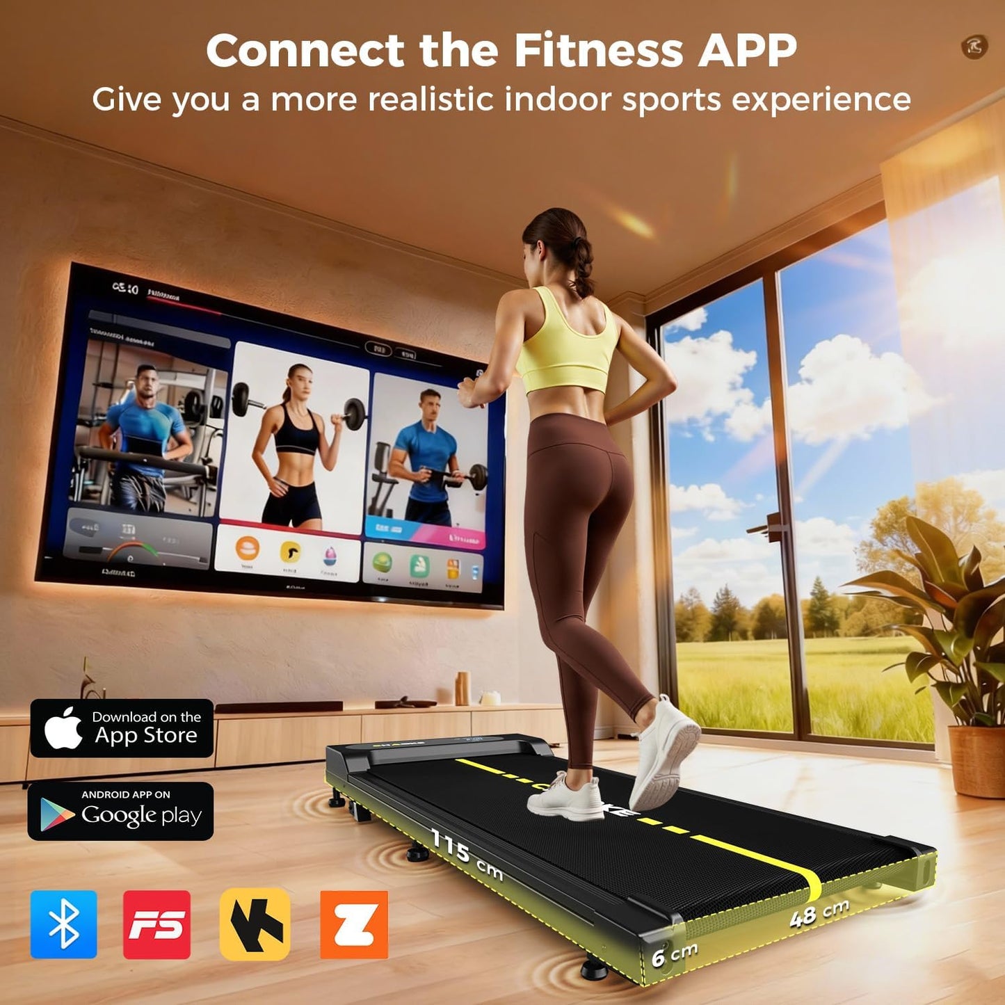 Walking Pad mit Steigung und App-Steuerung, Schwarz Gelb