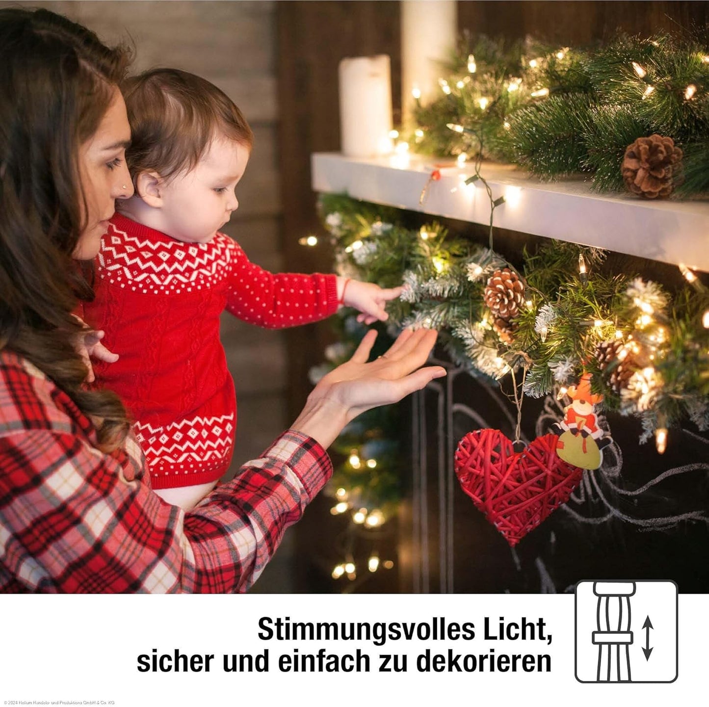 LED-Lichterkette für Weihnachtsbaum, Warmweiss / Kabel Grün / Mini Pisello 50 LED / 7,35m beleuchtet