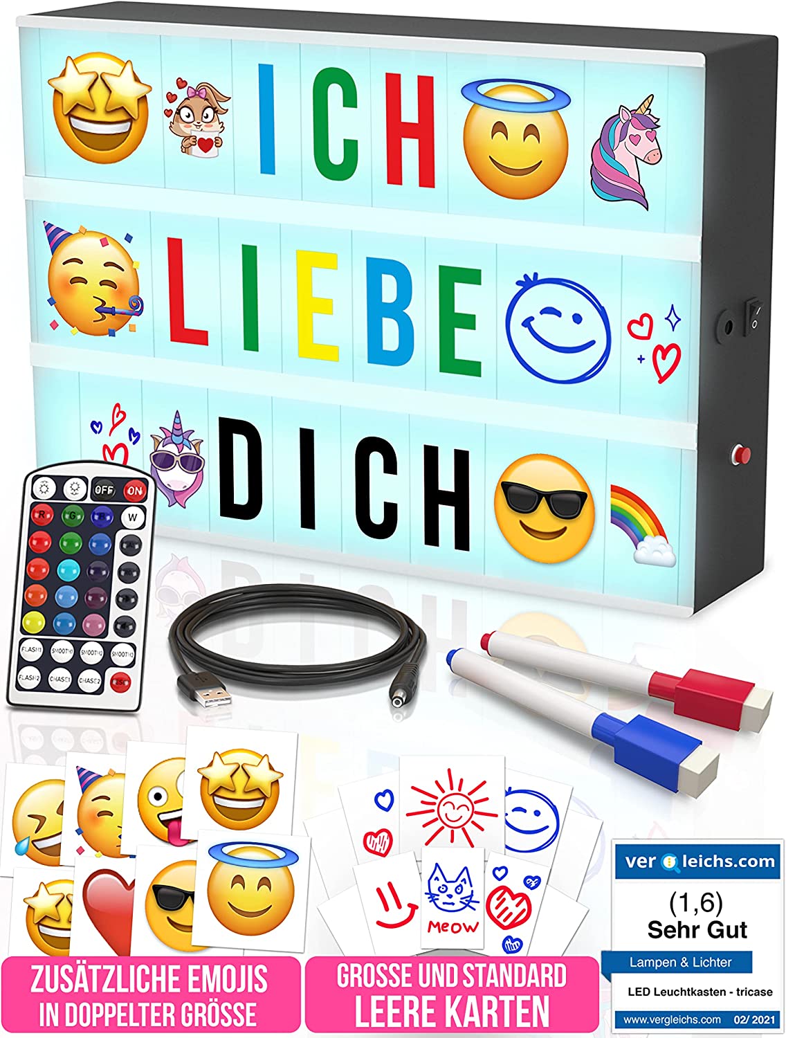 LED-Lightbox mit Buchstaben, A4, Schwarz