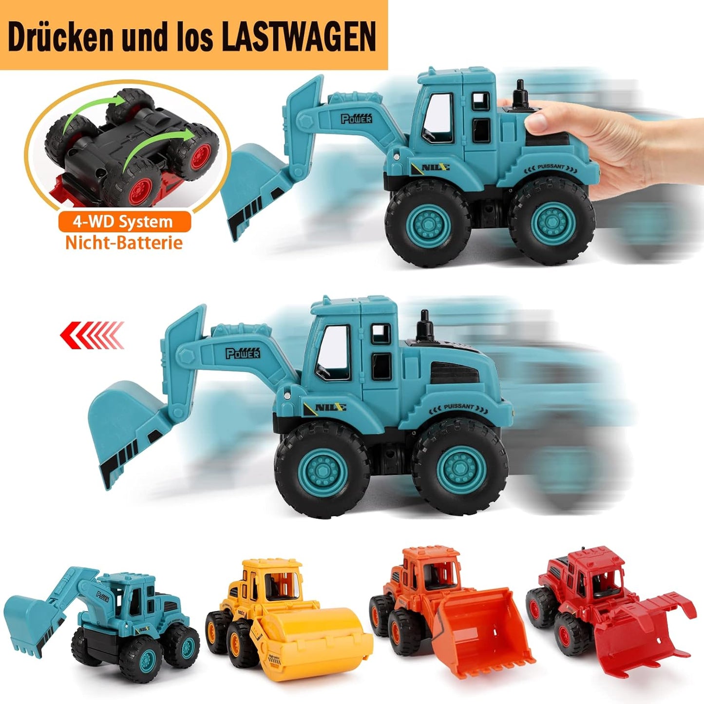 Baufahrzeuge Bagger Set (4 Stück)