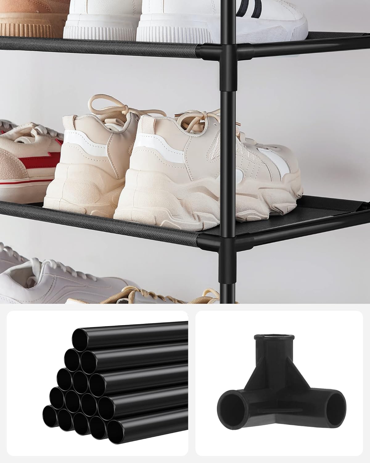 Schuhregal mit 5 Ebenen LSH005B02, Schwarz 5 Ebenen (45B cm)