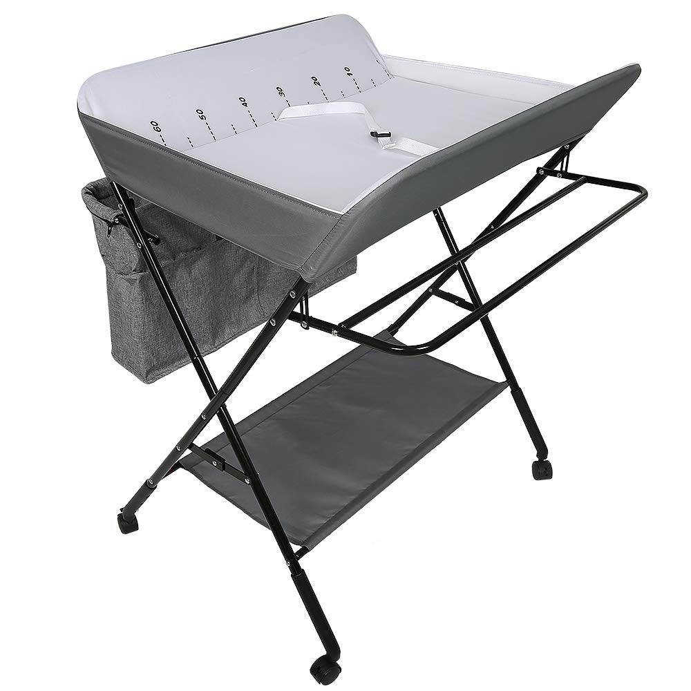 Klappbare Wickelkommode mit Sicherheitsgurt, 80*63*93-99 cm (grau)
