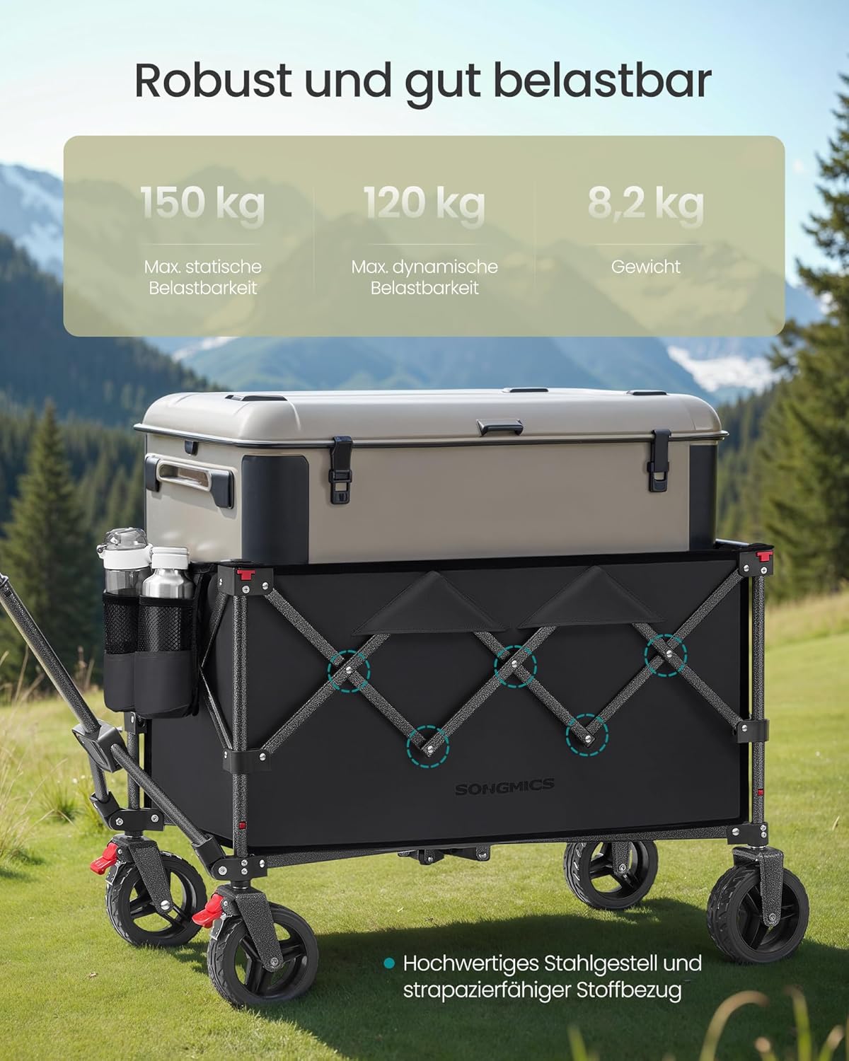 Faltbarer Handwagen, 150 L Tintenschwarz