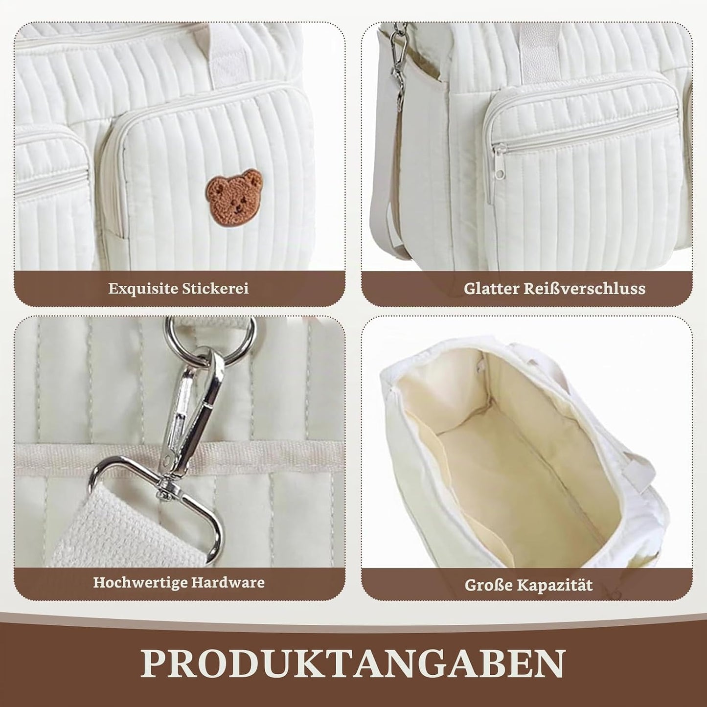 Gesteppte Wickeltasche für Babypflege und Reisen, Single Bear