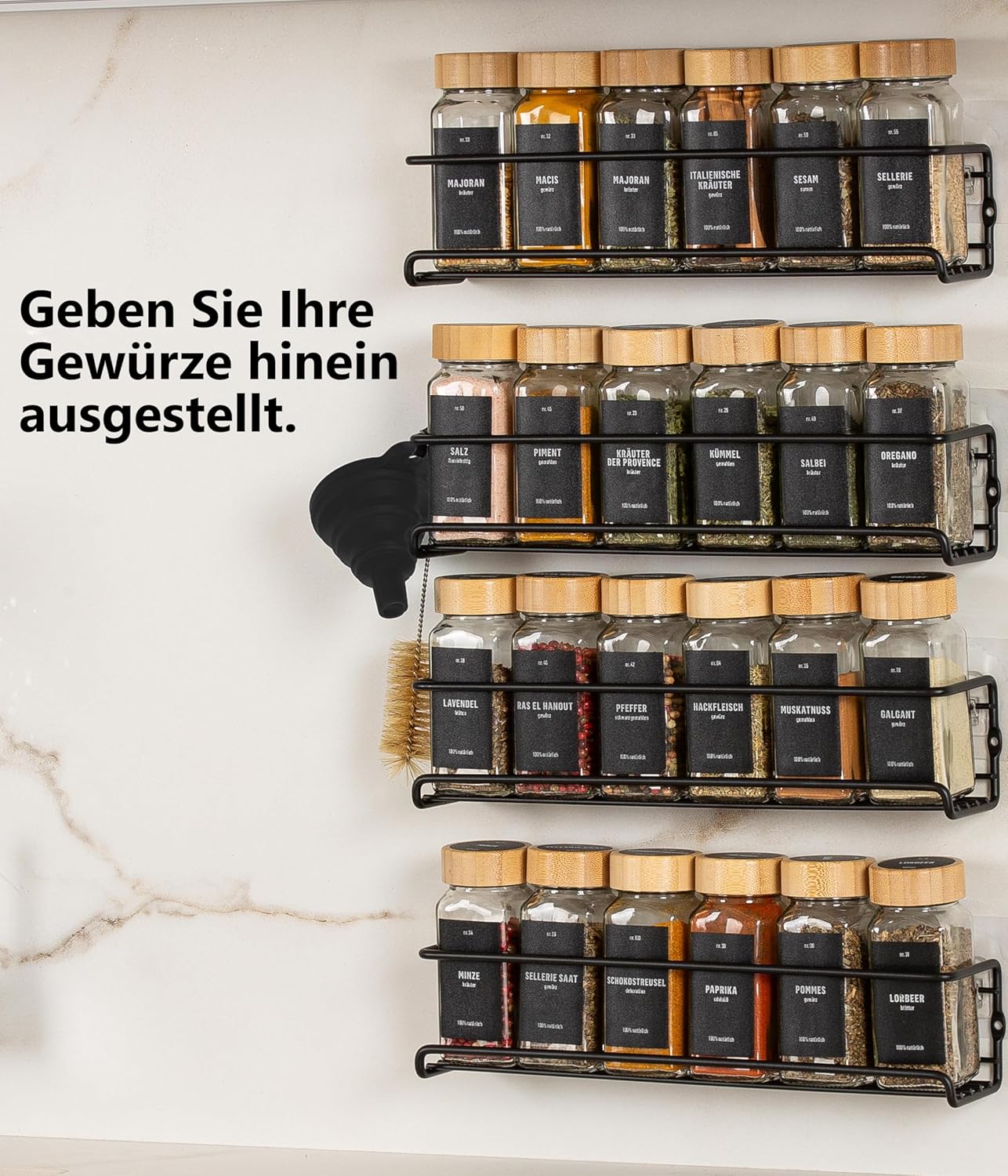 Gewürzregal-Set zum Aufhängen, mit Gläser, Deckel Bambus
