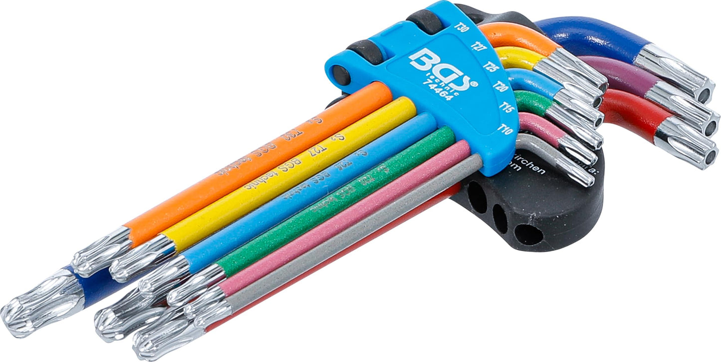 Winkelschlüssel-Satz, T-Profil (für Torx) mit Bohrung und Kugelkopf T10 - T50 | 9-tlg.