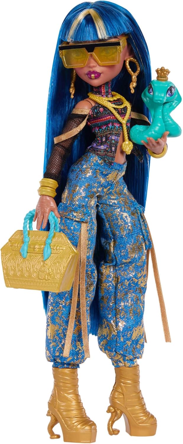 Puppe Cleo de Nile mit Haustierschlange und Zubehör, Golden-blau