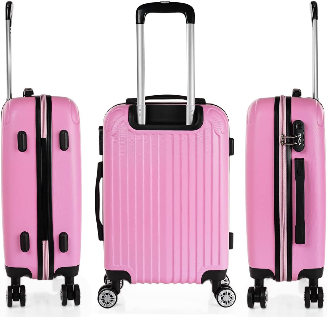 Trolley Handgepäck Hartschalenkoffer mit Zahlenschloss, Rosa S + XS