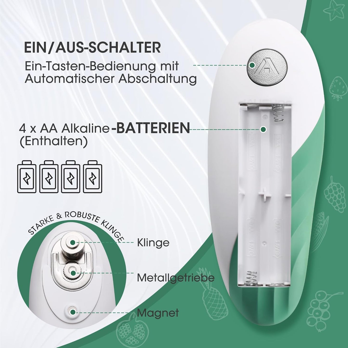 Elektrischer One-Touch-Dosenöffner, Grün
