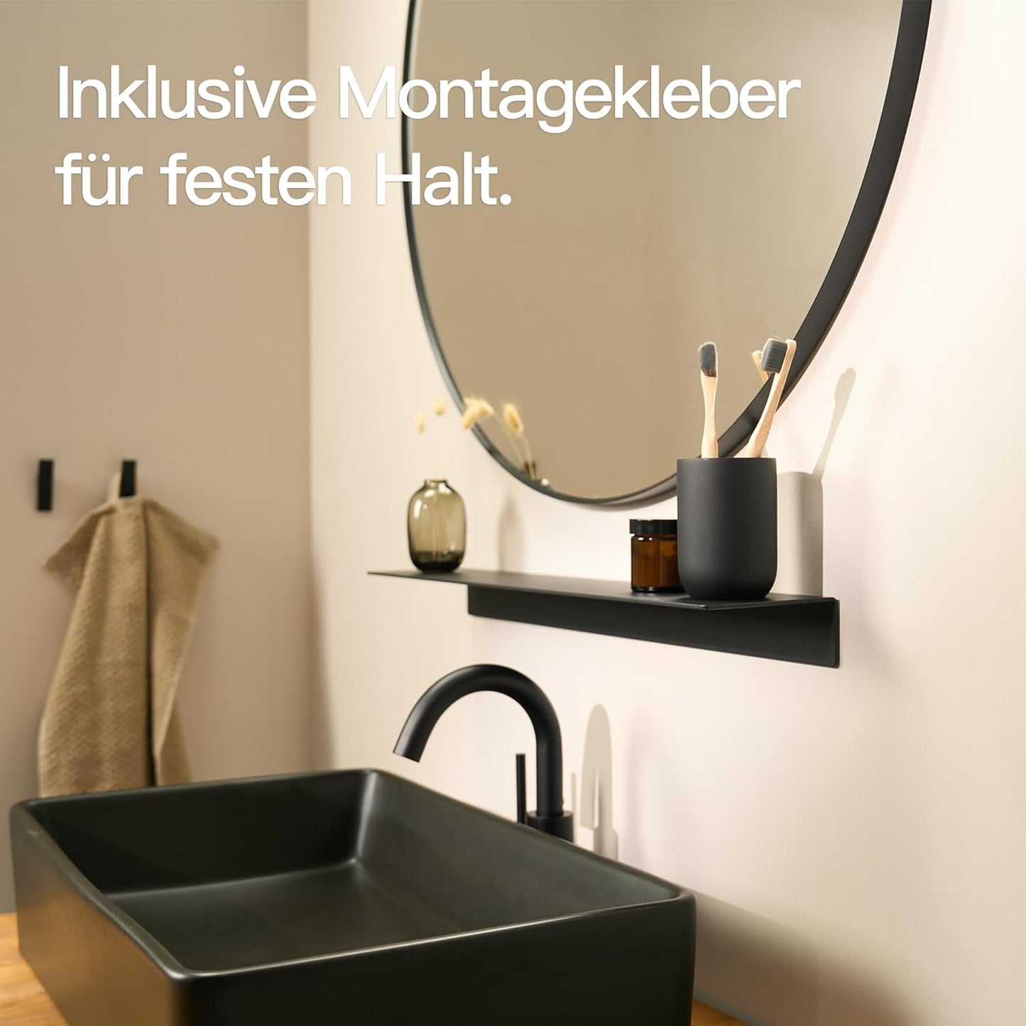 Selbstklebendes Wandregal, Schwarz 58 cm