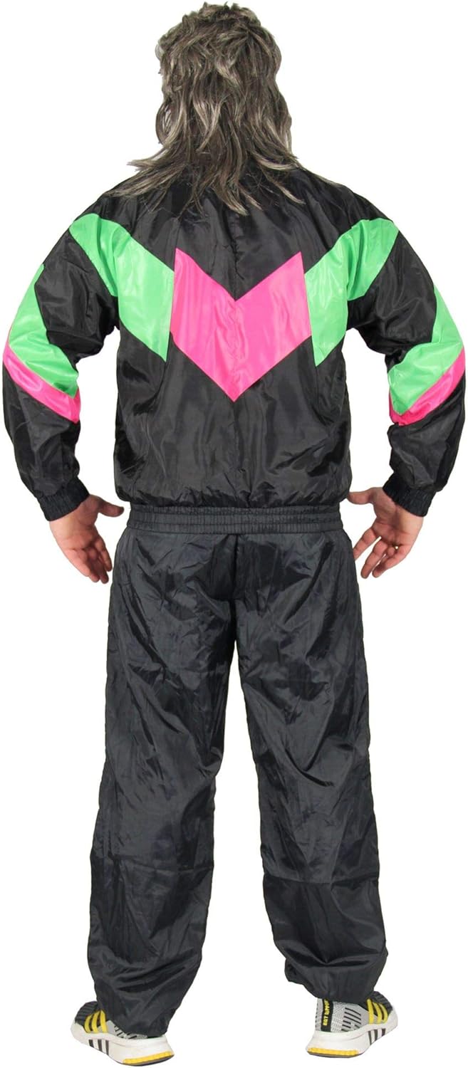 80er Jahre Trainingsanzug, S Schwarz-grün-pink