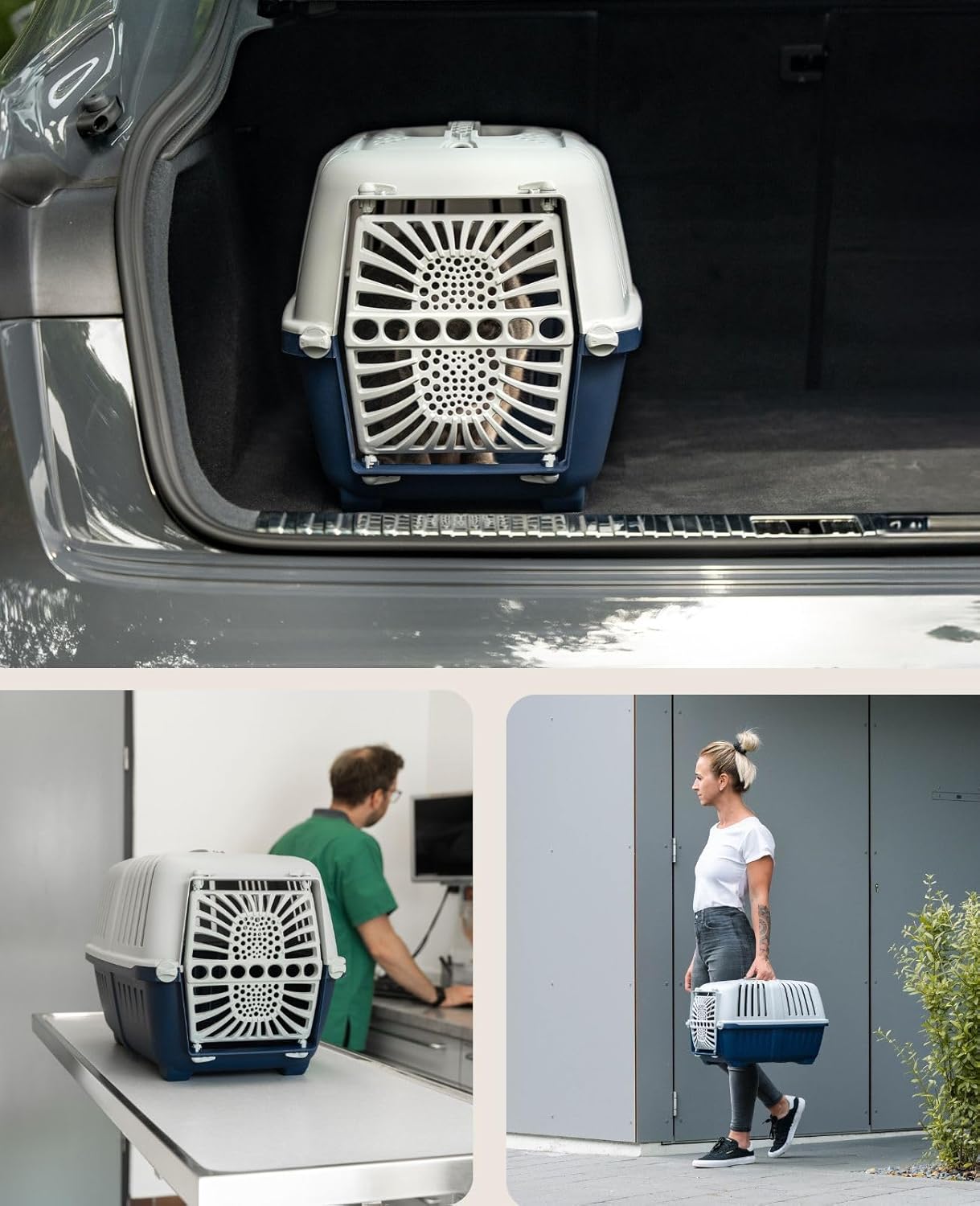 Hundetransportbox mit Schliesssystem, Dunkelblau L 55 x B 36 x H 36 cm