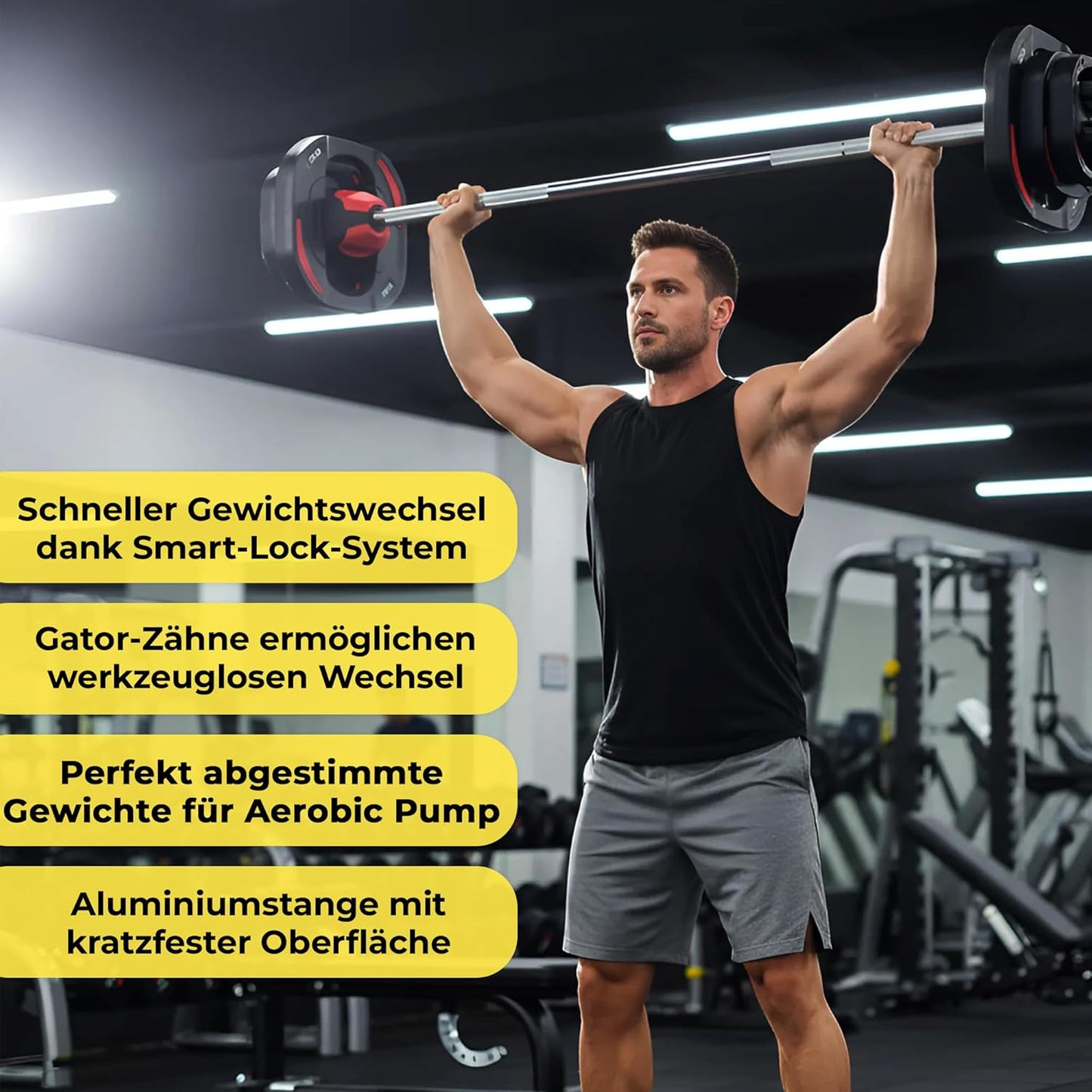 Aerobic Pump Langhantelset mit Gummi-Scheiben