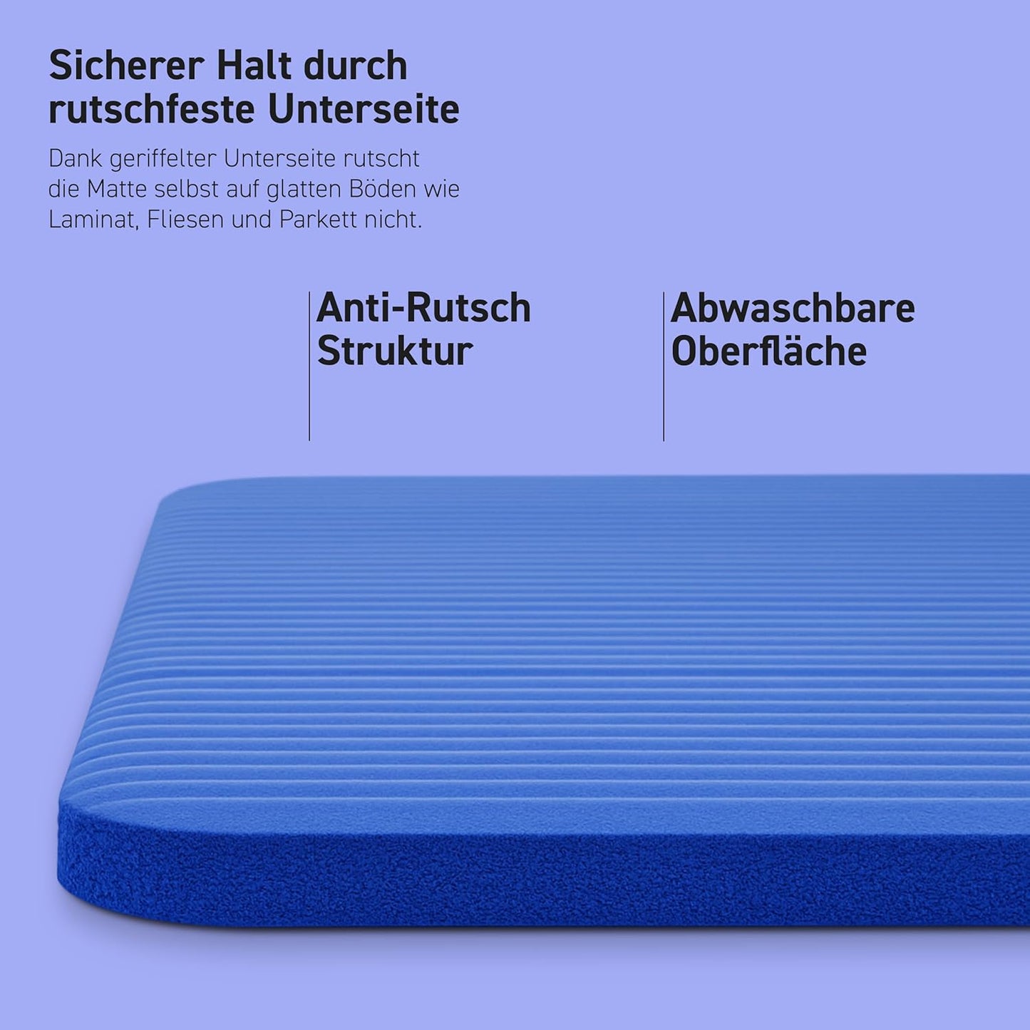 Gymnastikmatte mit Übungsposter und Workout App, Royalblau 190 x 100 x 1,5 cm