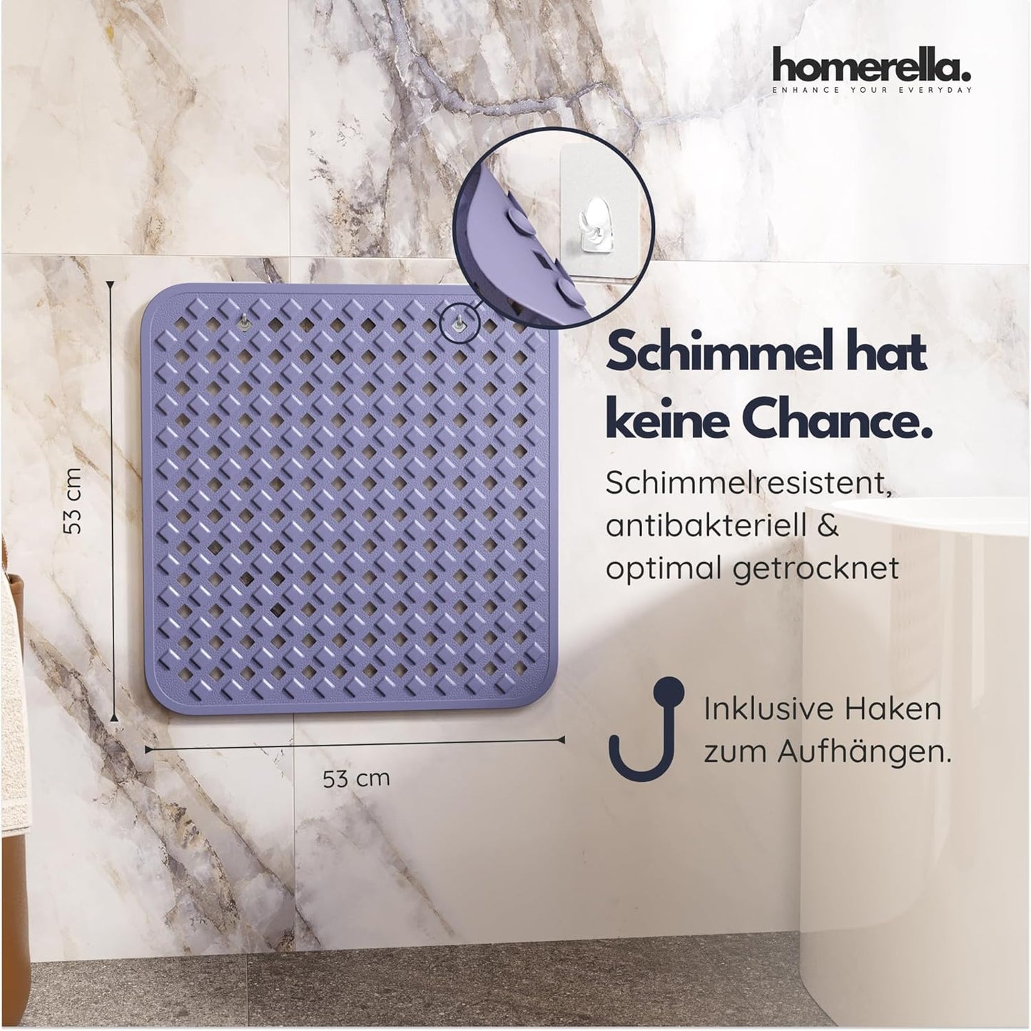 Rutschfeste Duschmatte mit Aufhängung, Lila