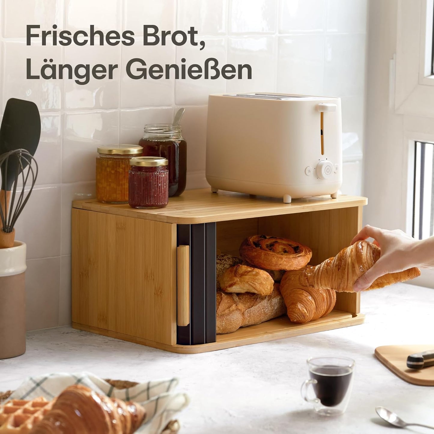 Brotkasten mit Schiebetür, Schwarz