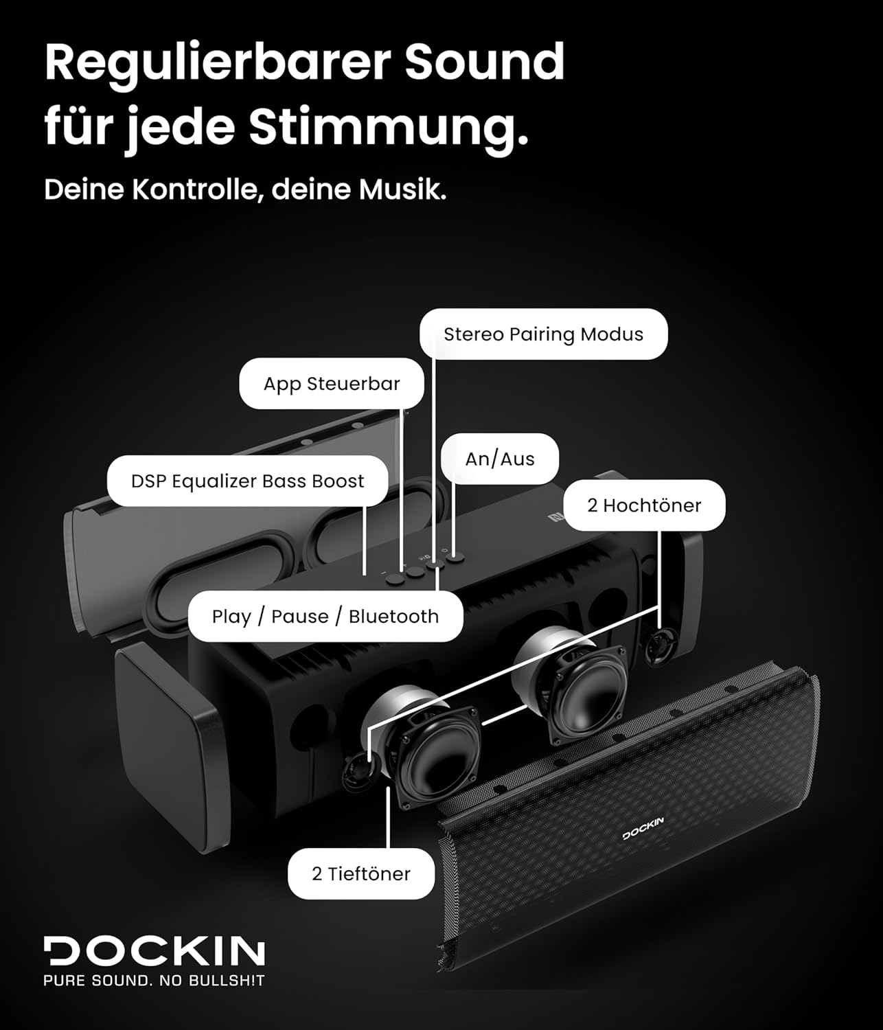 Bluetooth Lautsprecher, D FINE EVO (Testsieger)|1 Speaker, Schwarz