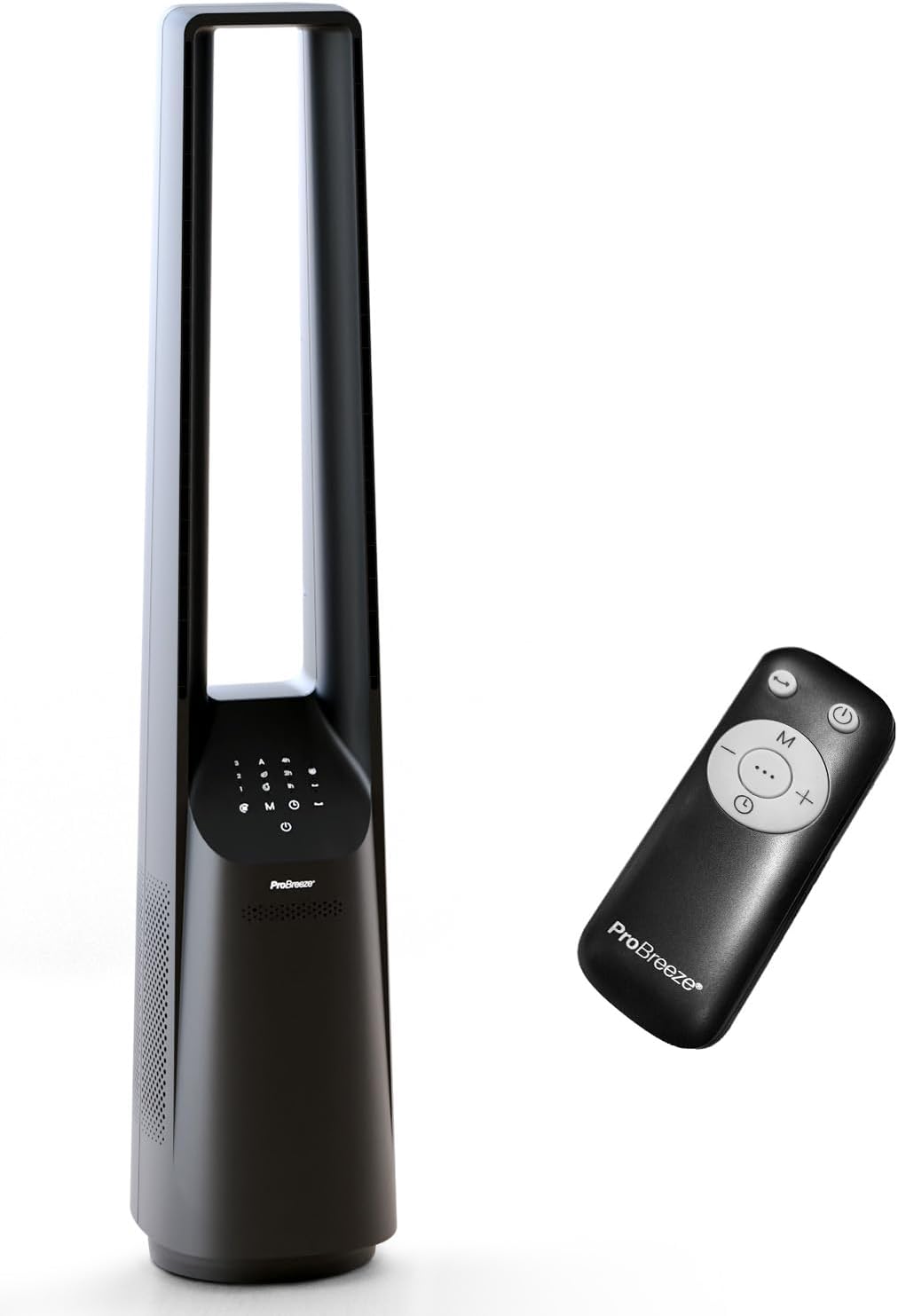 Rotorloser Turmventilator mit Fernbedienung und Timer, Ohne App Schwarz