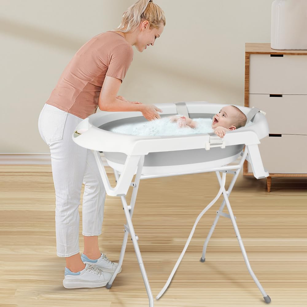 Faltbare Babybadewanne mit Gestell, 66 x 61 x 82 cm (grau)
