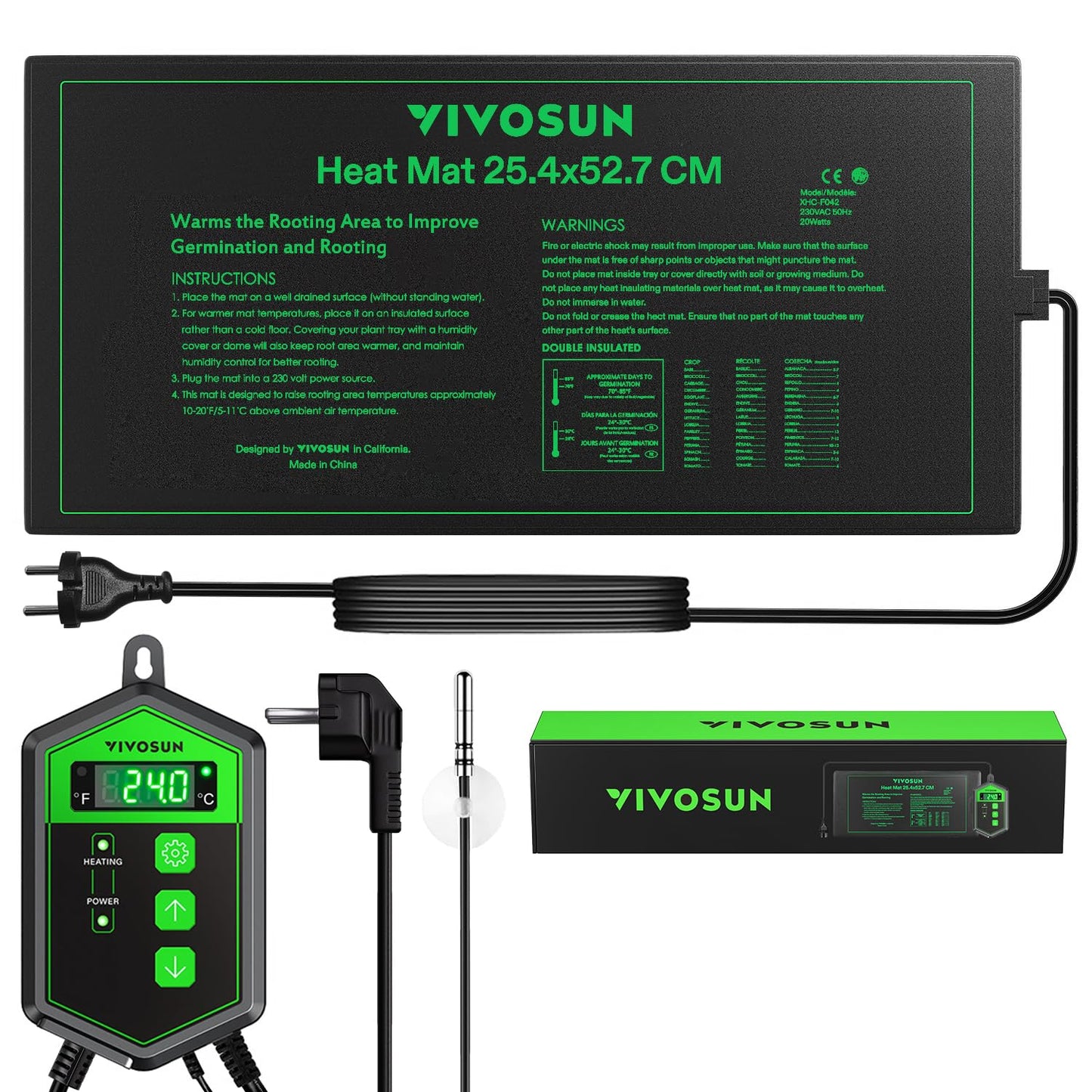 Heizmatte mit Digitalem Thermostat für Pflanzen, 10"x20" Mit Thermostat