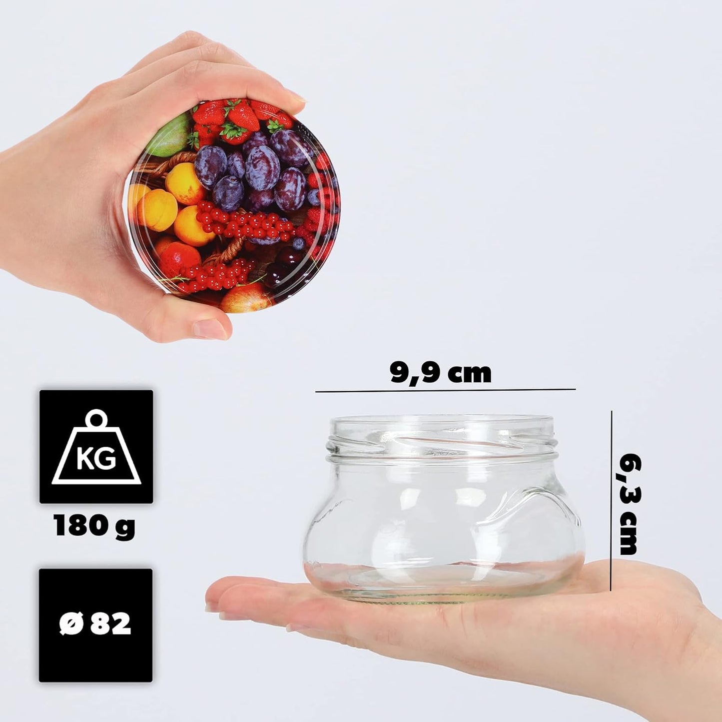 Einmachgläser Set mit Schraubdeckel, Obst 100 Stück