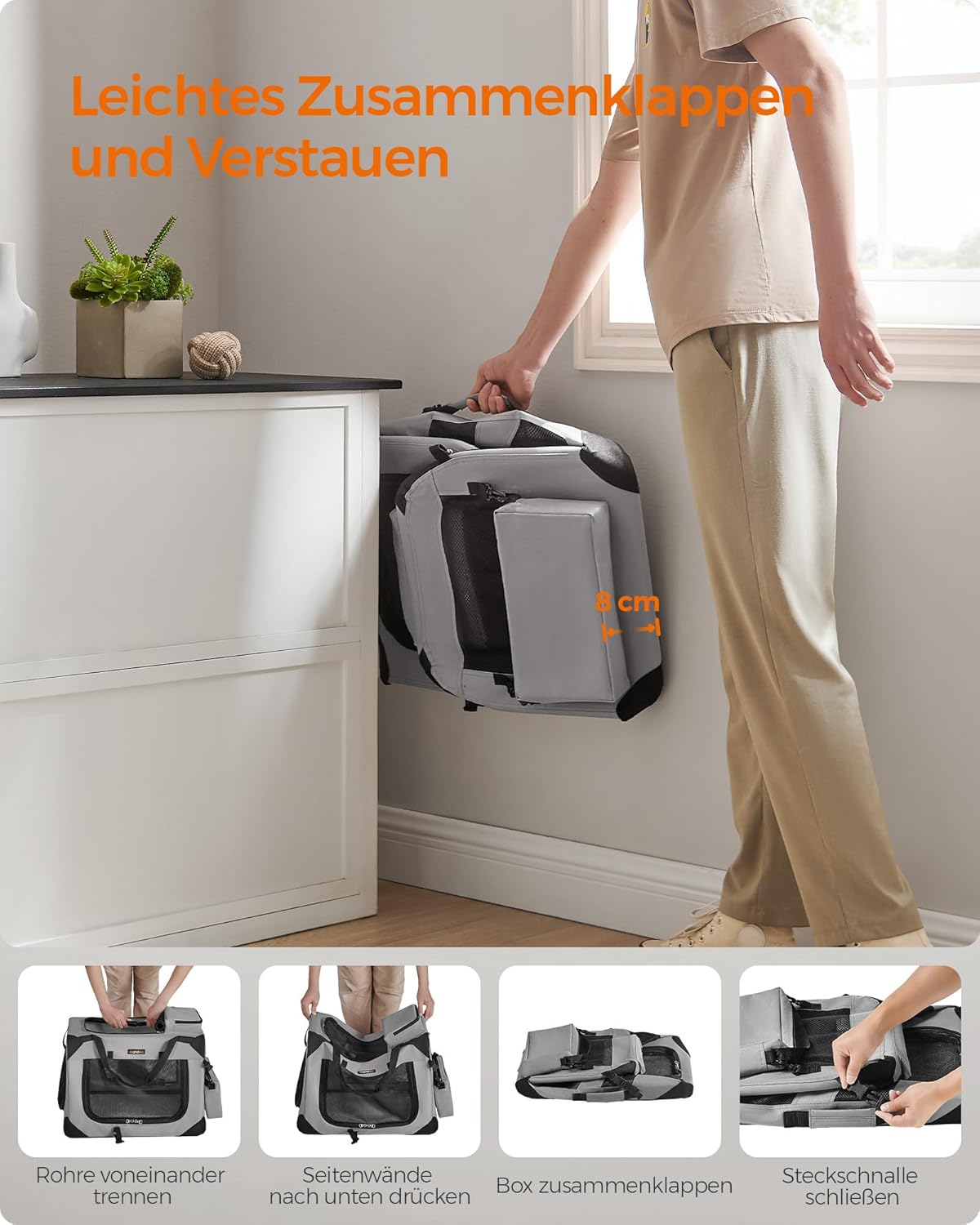 Faltbare Transportbox für Hunde, Rauchgrau L 60 x B 42 x H 42 cm